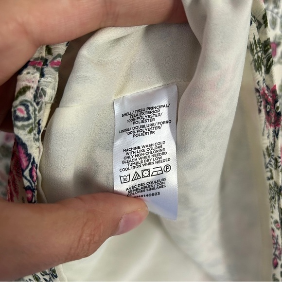 LOFT Cream Pink Green Floral Ruffle Long Sleeve Blouse XS Spring - Picture 3 of 6